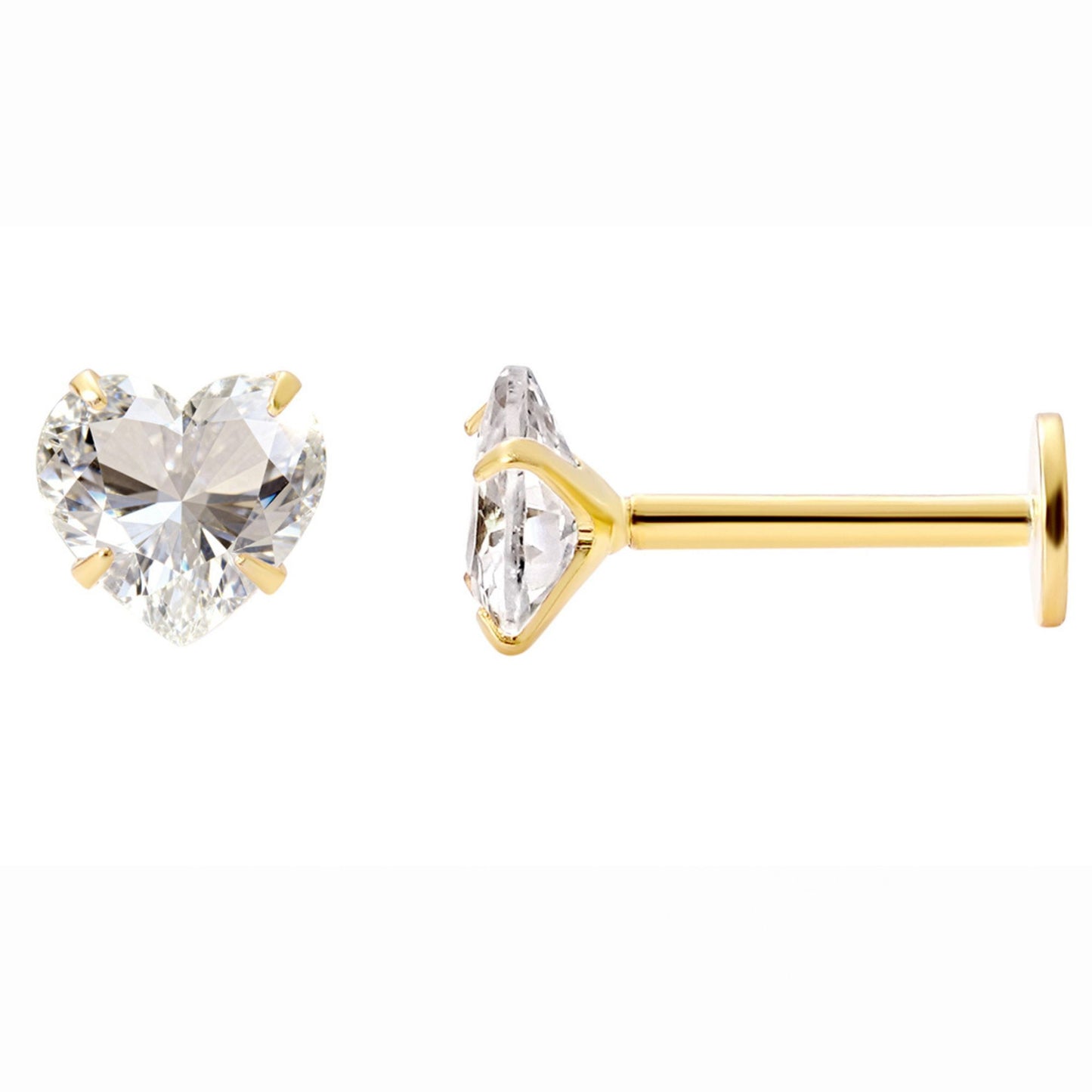 GingerLyneSolitaireHeartFlatBackStudEarringsSterlingSilverCubicZirconiaBodyJewelry_Gold-5mmCZ-16G-8mmPost-1
