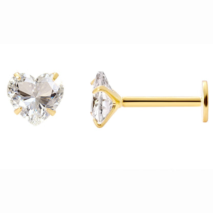 GingerLyneSolitaireHeartFlatBackStudEarringsSterlingSilverCubicZirconiaBodyJewelry_Gold-5mmCZ-16G-8mmPost-1