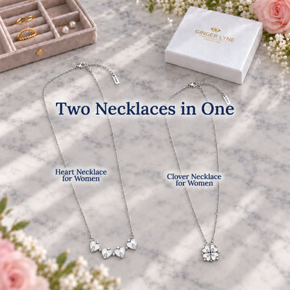 Heart to Clover 2 in 1 Pendant Necklace for Women Silver Tone CZ by Ginger Lyne Collection - Silver Tone