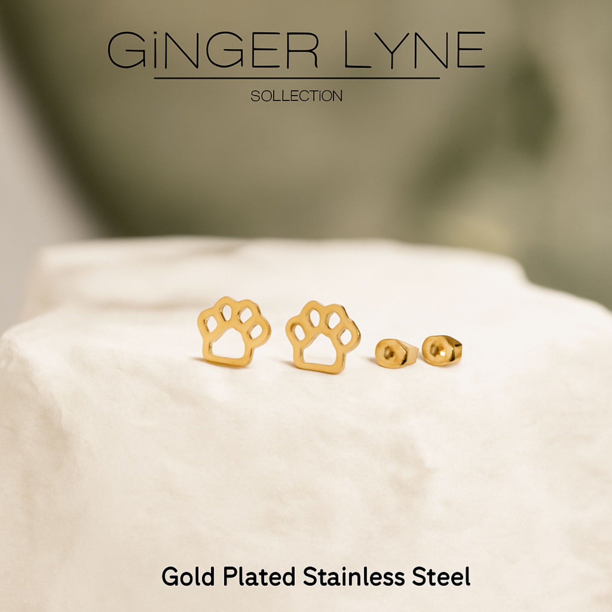 Ginger Lyne Paw Print Earrings for Women Pet Dog or Cat Lover Stainless Steel Stud - Gold Tone
