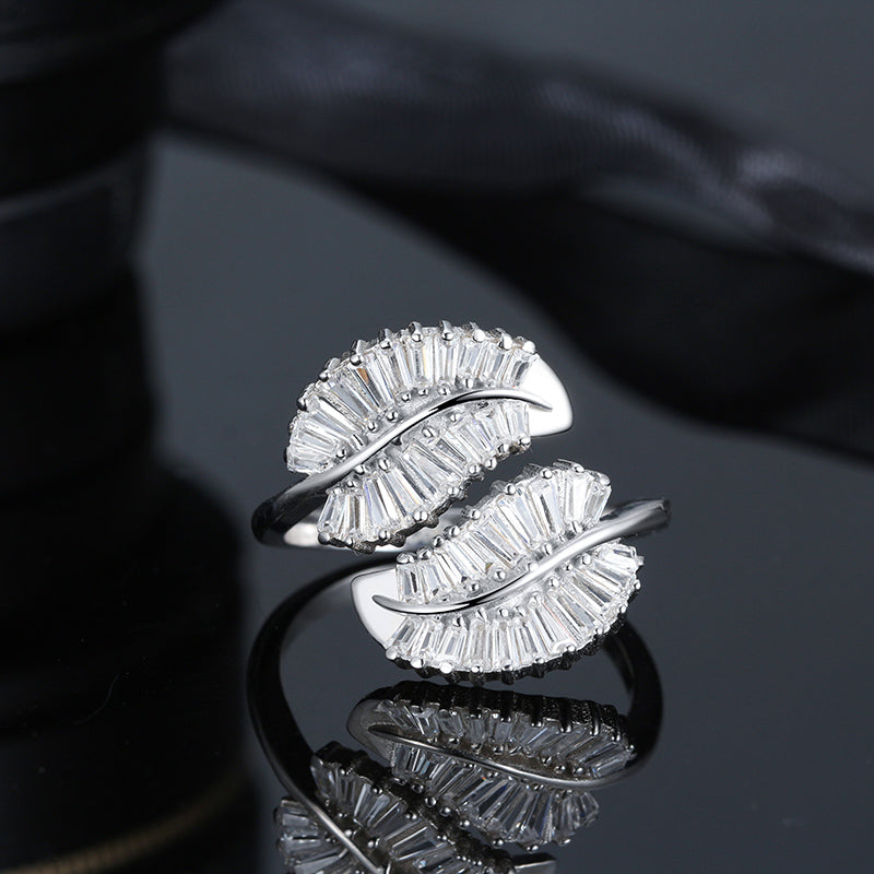 Leaf Baguette Earrings Necklace or Ring for Women Sterling Ginger Lyne Collection - Ring Only