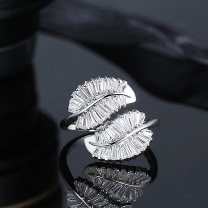 Leaf Baguette Earrings Necklace or Ring for Women Sterling Ginger Lyne Collection - Ring Only