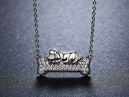 Fido Dog and Bone Necklace for Women Pendant and Chain Cubic Zirconia Ginger Lyne Collection