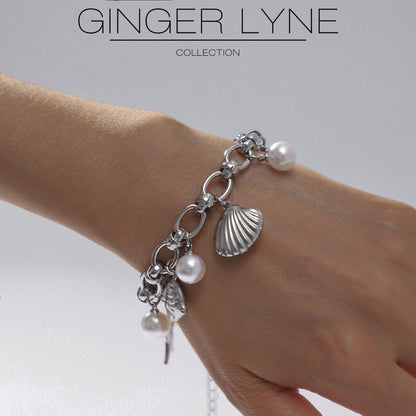 Seashell Charm Bracelet for Women by Ginger Lyne Gold Plated Stainless Steel Pearls Starfish and Shells