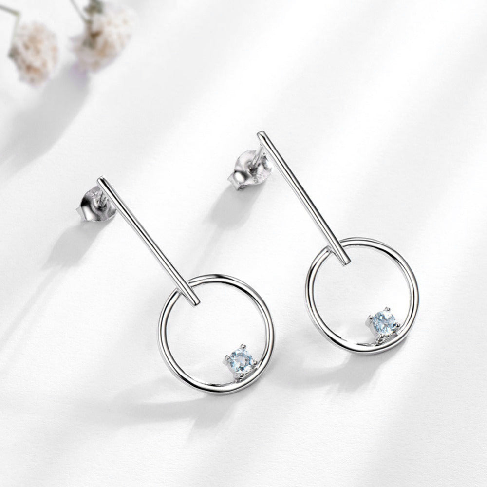Circle Bar Drop Earrings for Women White Topaz Sterling Silver Ginger Lyne Collection - Clear