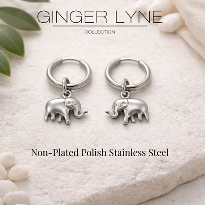 DangleElephantHoopEarringsforWomenNon-PlatedSilverToneStainlessSteelbyGingerLyne_Silver-2