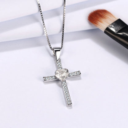 Cross Heart Pendant Necklace for Women Sterling Silver Cz Ginger Lyne Collection