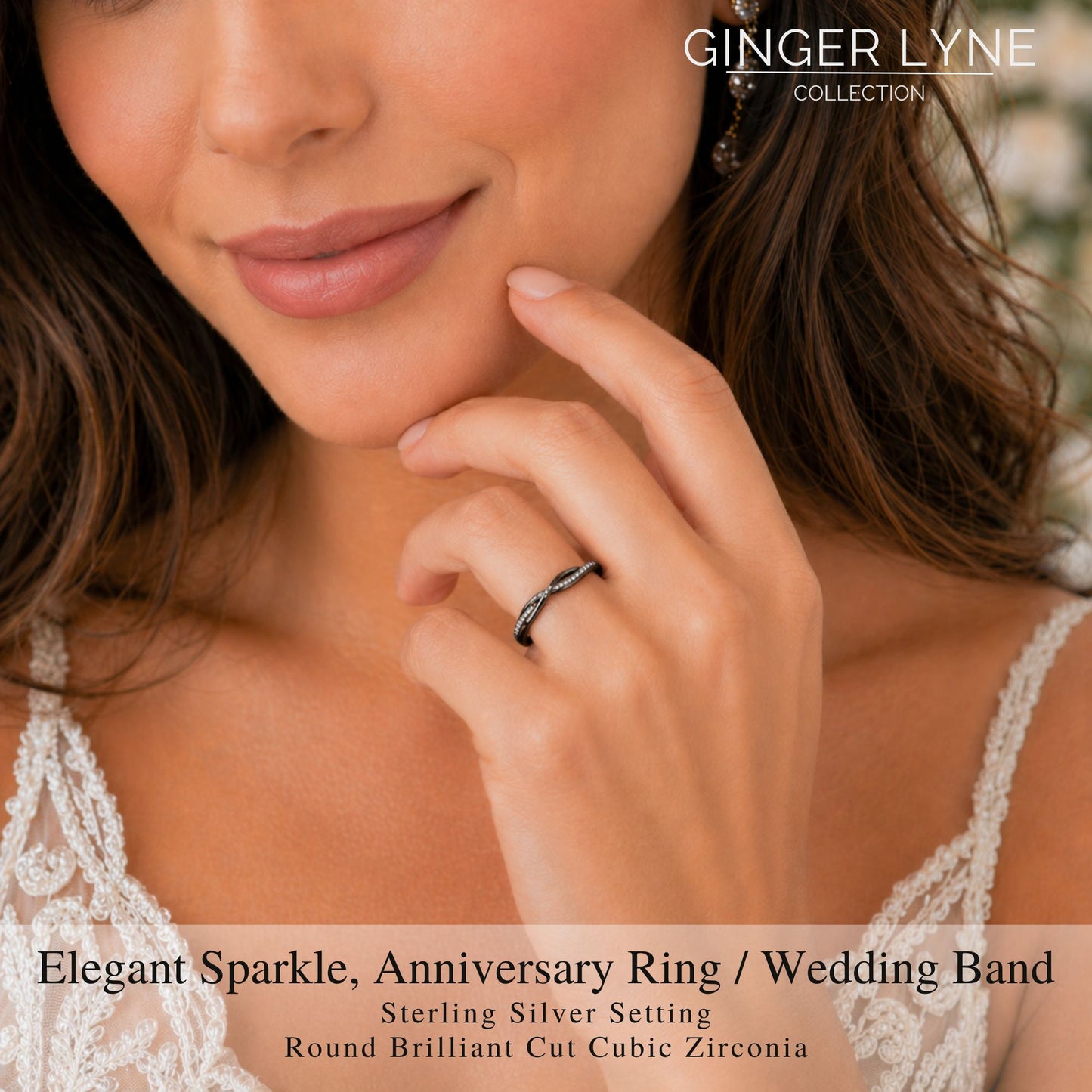QueenaSterlingSilverBlackWeddingBandforWomenHalfEternityCzAnniversaryRingbyGingerLyneCollection_BlackClearStones-3
