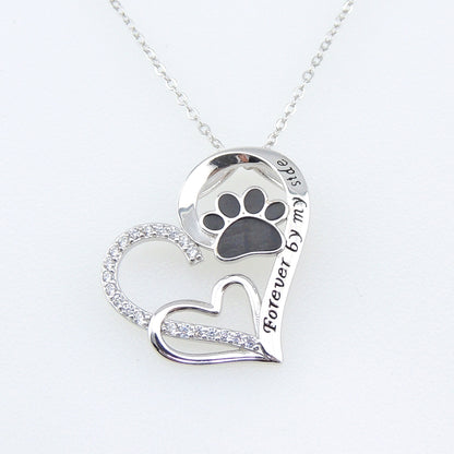 Sterling Silver Cz Dog Paw Print Heart Necklace for Women Ginger Lyne Collection