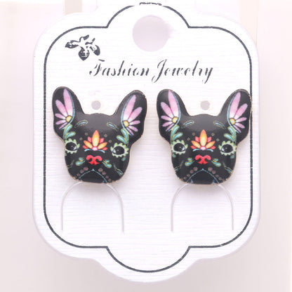 French Bulldog Boston Terrier Stud Earrings Enamel Colorful From the Ginger Lyne Collection - Style 2