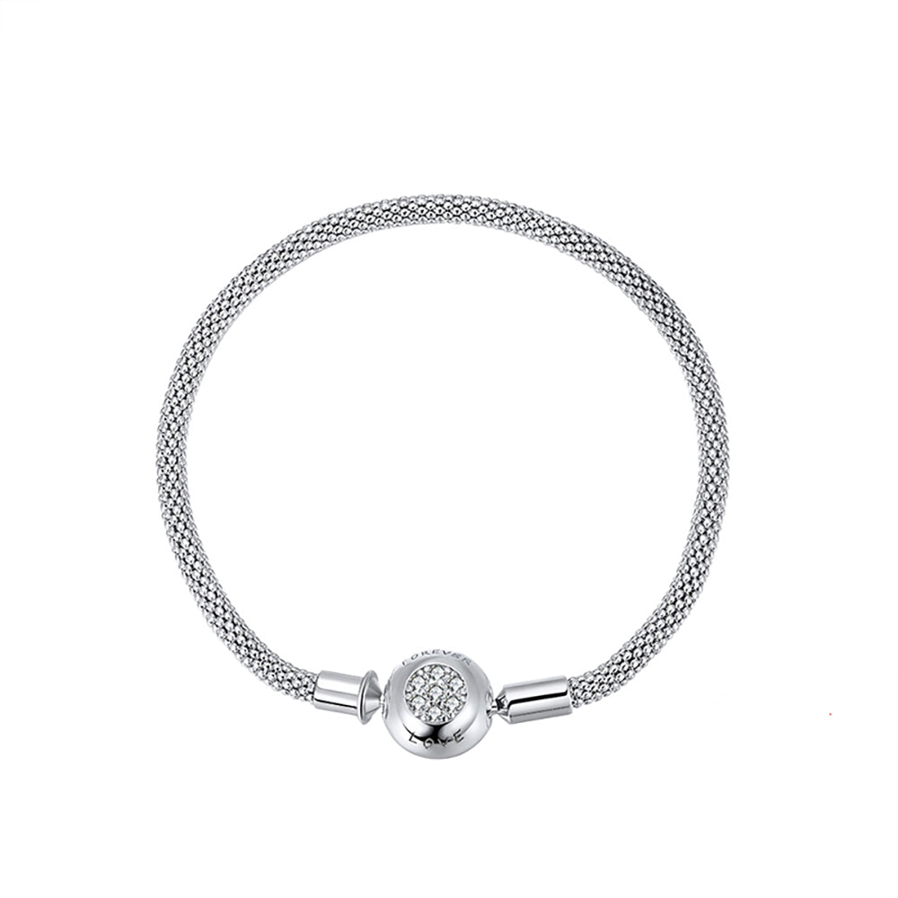 Mesh Chain Charm Bracelet Sterling Silver Cz Love Clasp Ginger Lyne Collection - 19cm Mesh