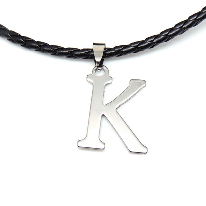 Initial Letter Necklace PU Leather Stainless Steel Men Women Ginger Lyne Collection - I