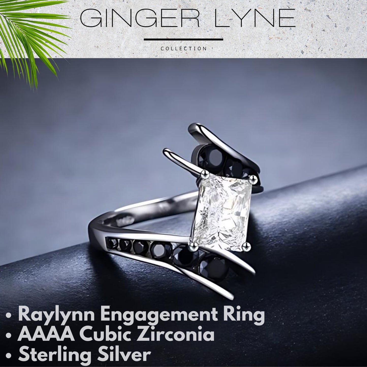 RaylynnEngagementRingSilverBlackCzEmeraldCutWomensGingerLyneCollection_Black-2