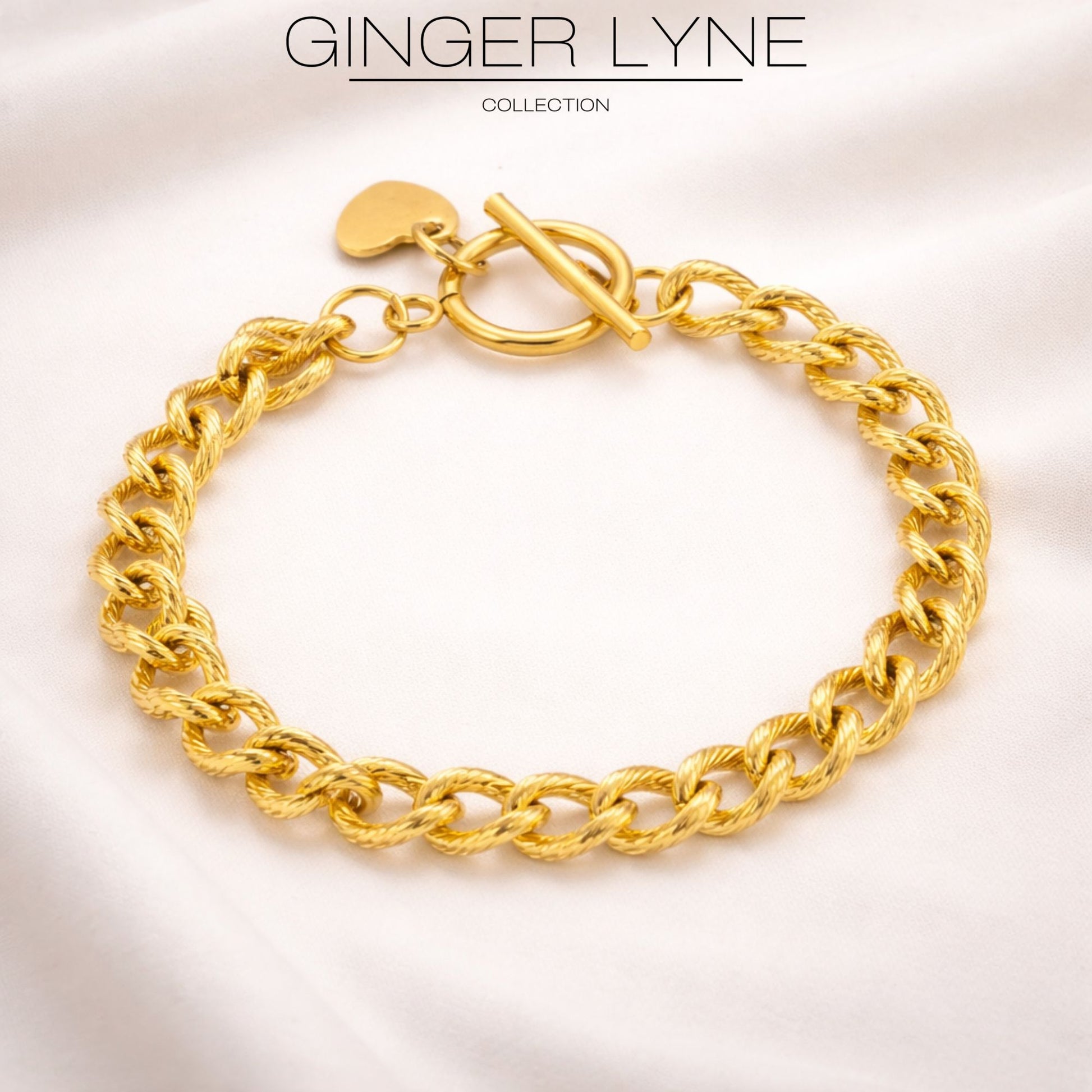 HeartCharmToggleBraceletforWomenbyGingerLyneStainlessSteelChain_GoldTone-2