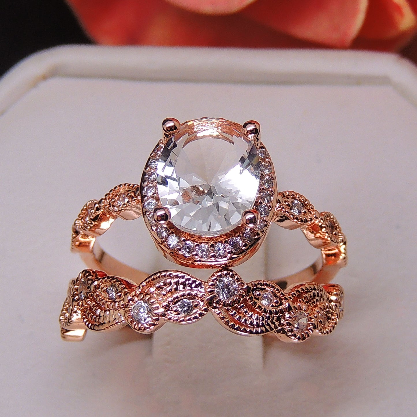 Amara Bridal Set Engagement Ring Wedding Band Cubic Zirconia Ginger Lyne Collection