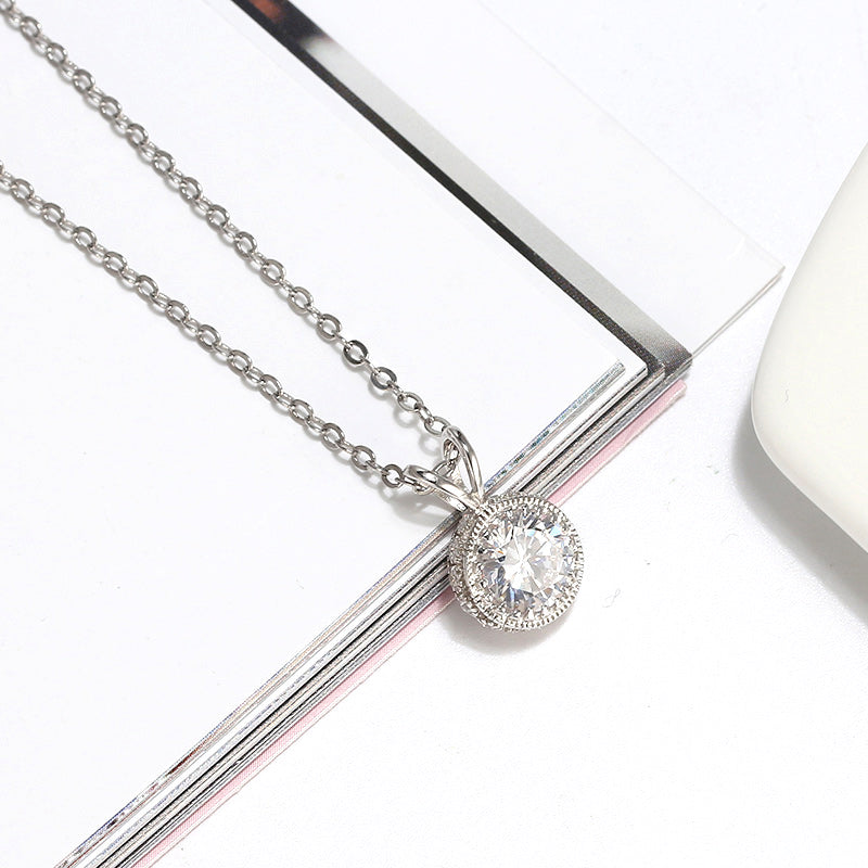 Halo Round Pendant Necklace for Women Sterling Silver Clear Cz Ginger Lyne Collection