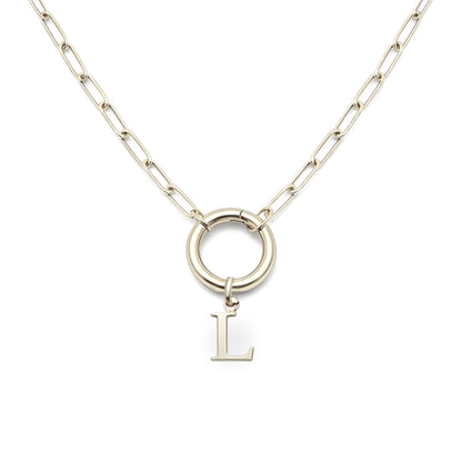 PaperclipLinkCircleCarabinerIntialLetterCharmHolderNecklaceforWomenStainlessSteel20"GingerLyne_Silver-L-1