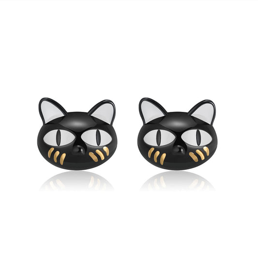GinnyBlackCatKittyStudEarringsforWomenSterlingSilverGingerLyneCollection_Black-1