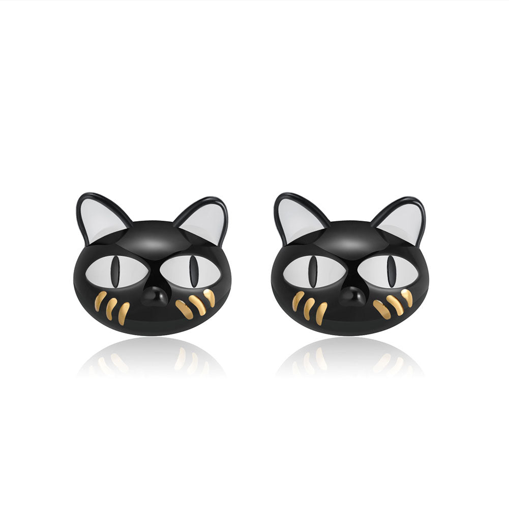 Ginny Black Cat Kitty Stud Earring Sterling Silver Girls Ginger Lyne Collection