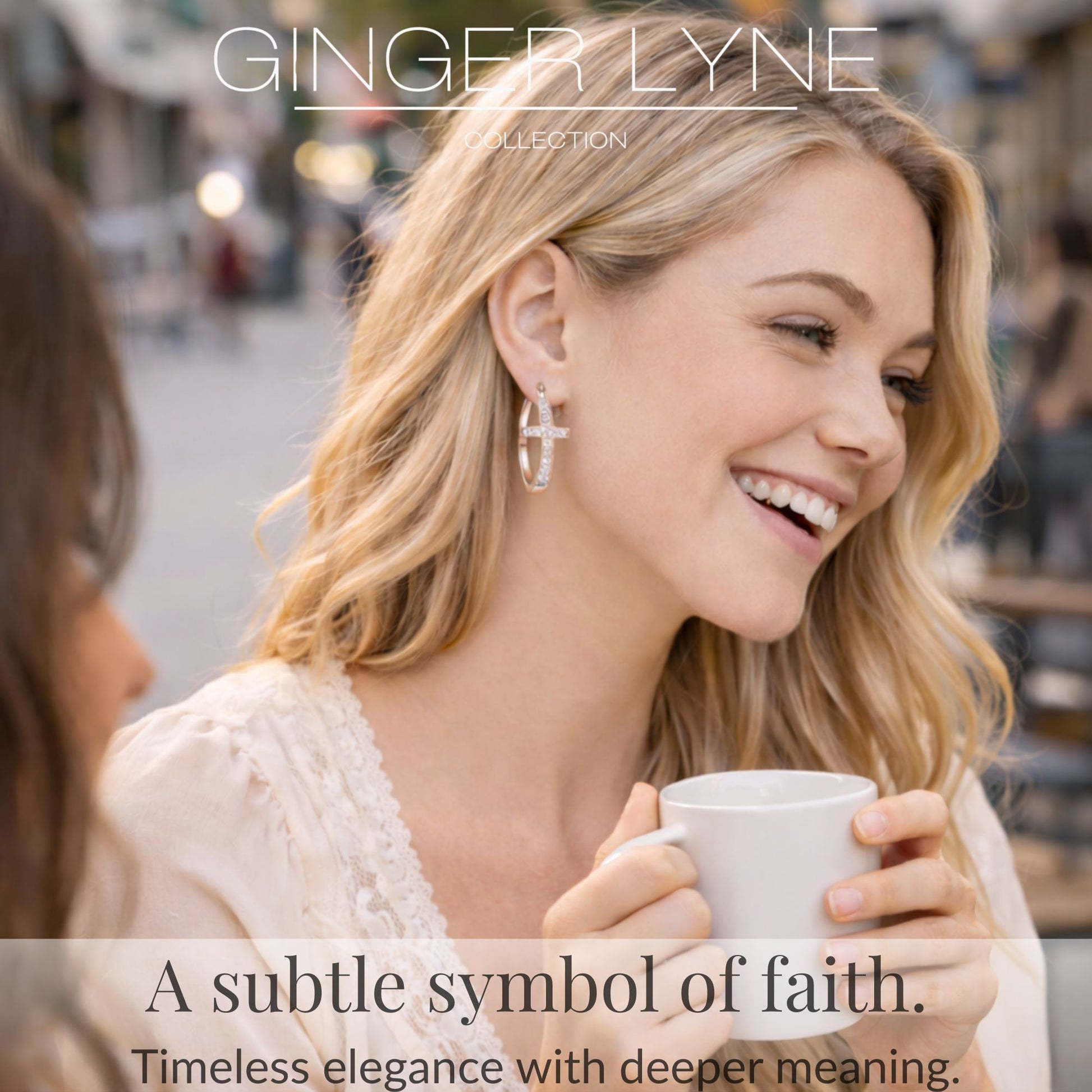 Cross Hoop Earrings for Women Cubic Zirconia Ginger Lyne Collection - Silver Tone-30mm