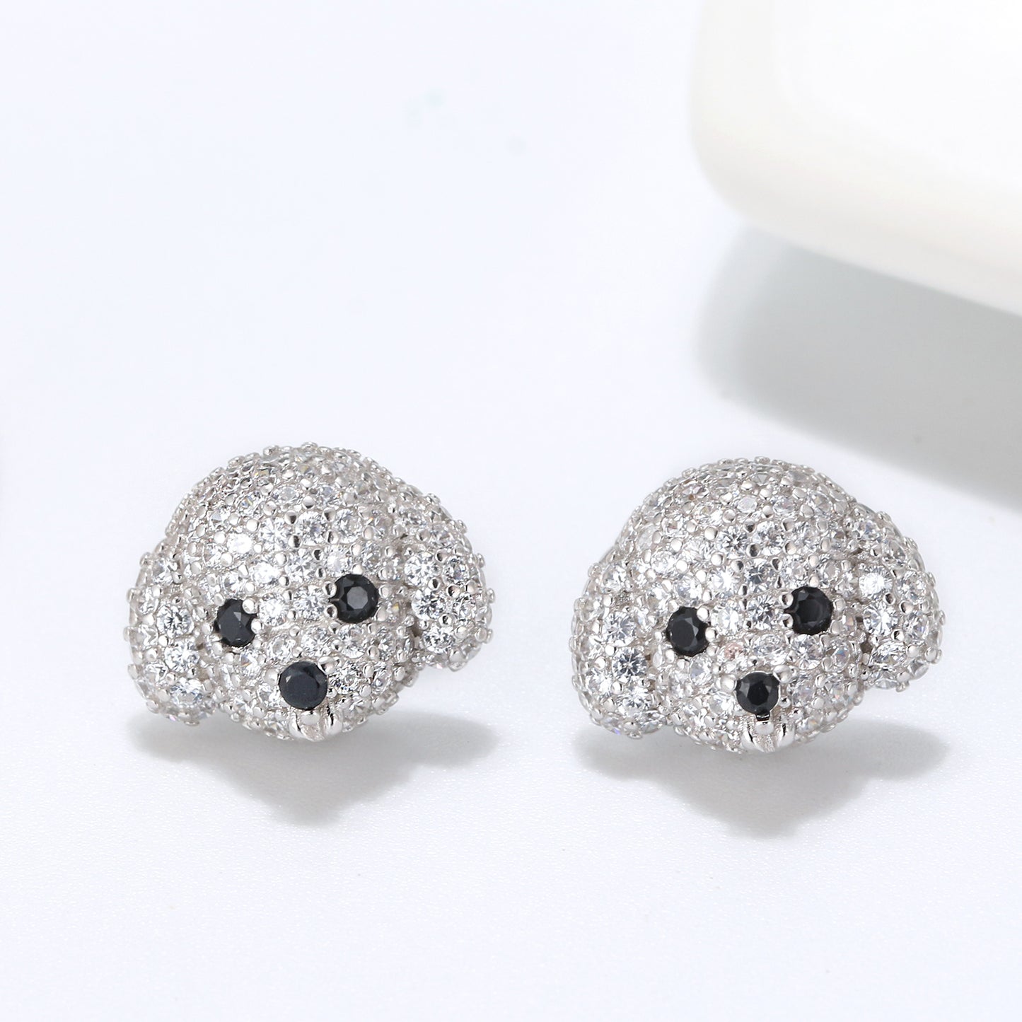 Poodle Maltese Dog Stud Earrings for Women Clear Cubic Zirconia Ginger Lyne Collection