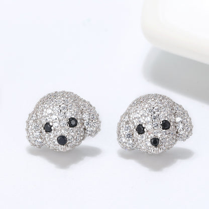 Poodle Maltese Dog Stud Earrings for Women Clear Cubic Zirconia Ginger Lyne Collection