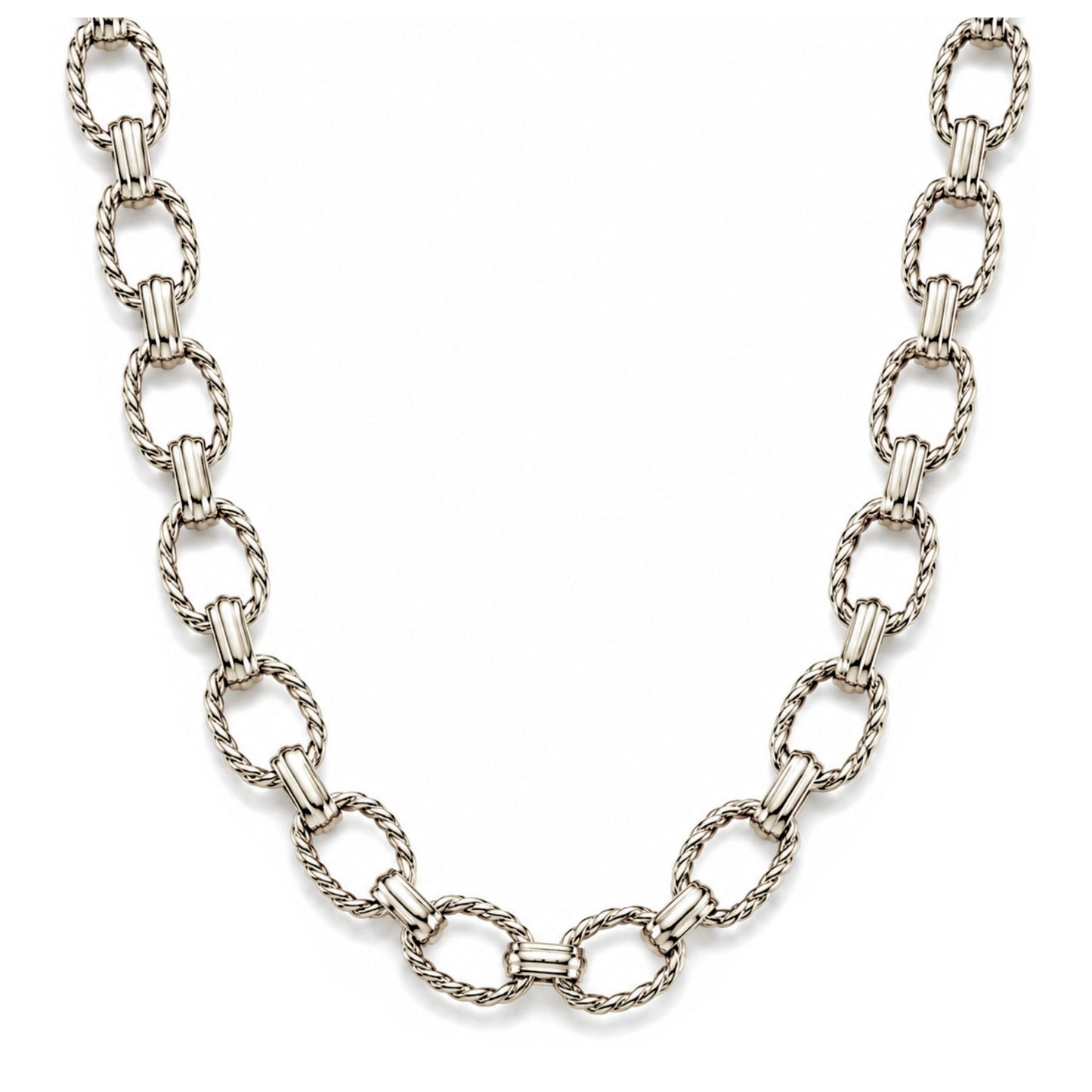 OvalRopeLinkCircleChainNecklaceforWomen18KTGoldPlatedStainlessSteel19"GingerLyneCollection_SilverTone-1