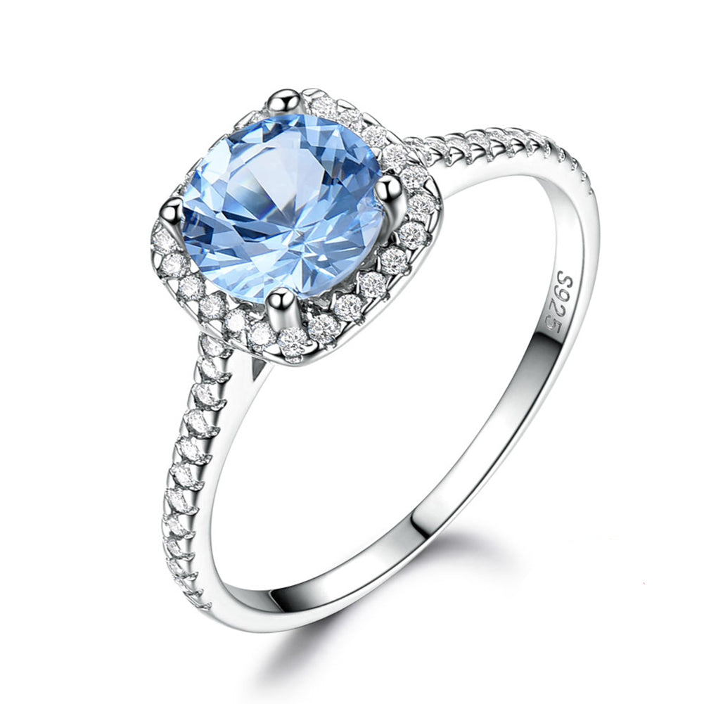 Halo Engagement Ring for Women Blue Topaz Sterling Silver Ginger Lyne Collection - 7