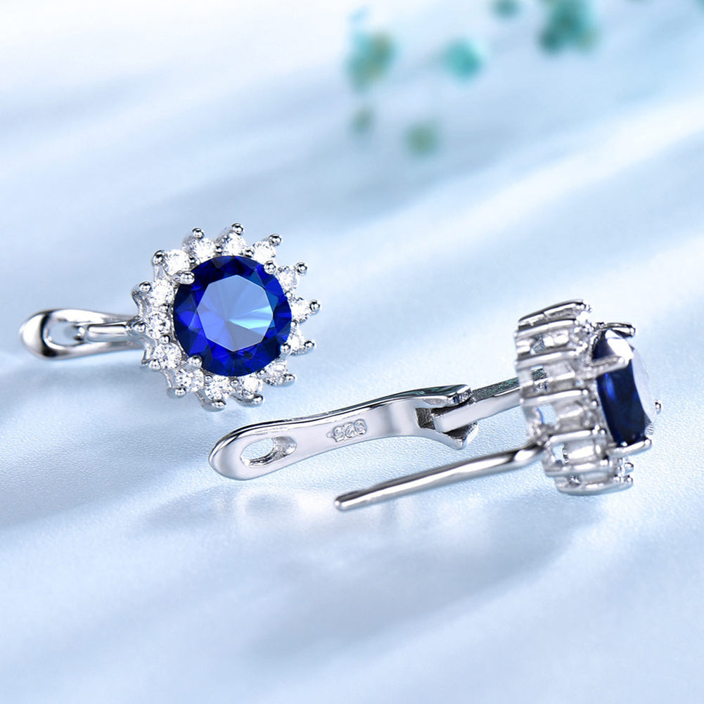Oval Drop Earrings for Women Blue Sapphire Cz Sterling Silver Ginger Lyne Collection
