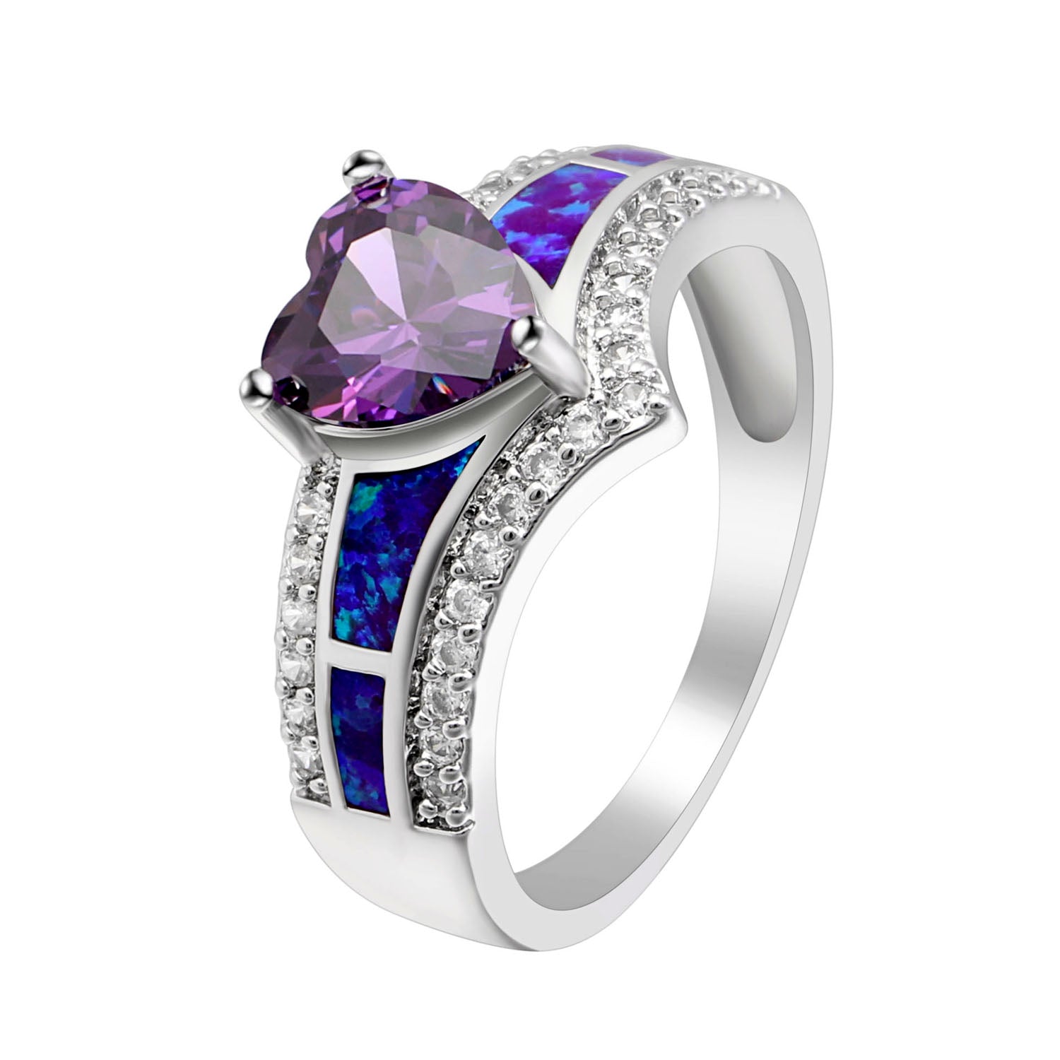 Majestic Heart Cz Promise Ring Created Fire Opal Girl Women Ginger Lyne Collection - Purple,5