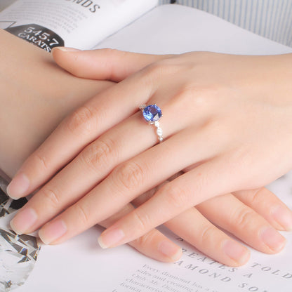 Created Blue Sapphire Engagement Ring for Women Sterling Silver Ginger Lyne Collection