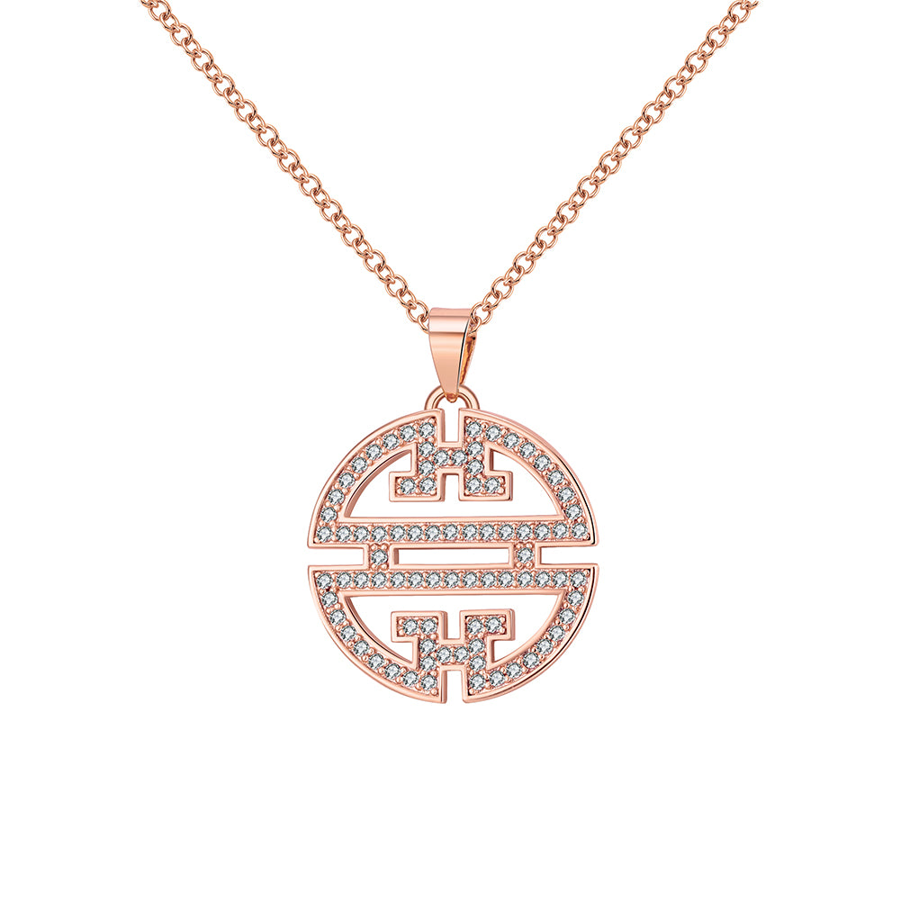 Flower Window Pattern Pendant Necklace for Women Cz Ginger Lyne Collection - Rose Gold