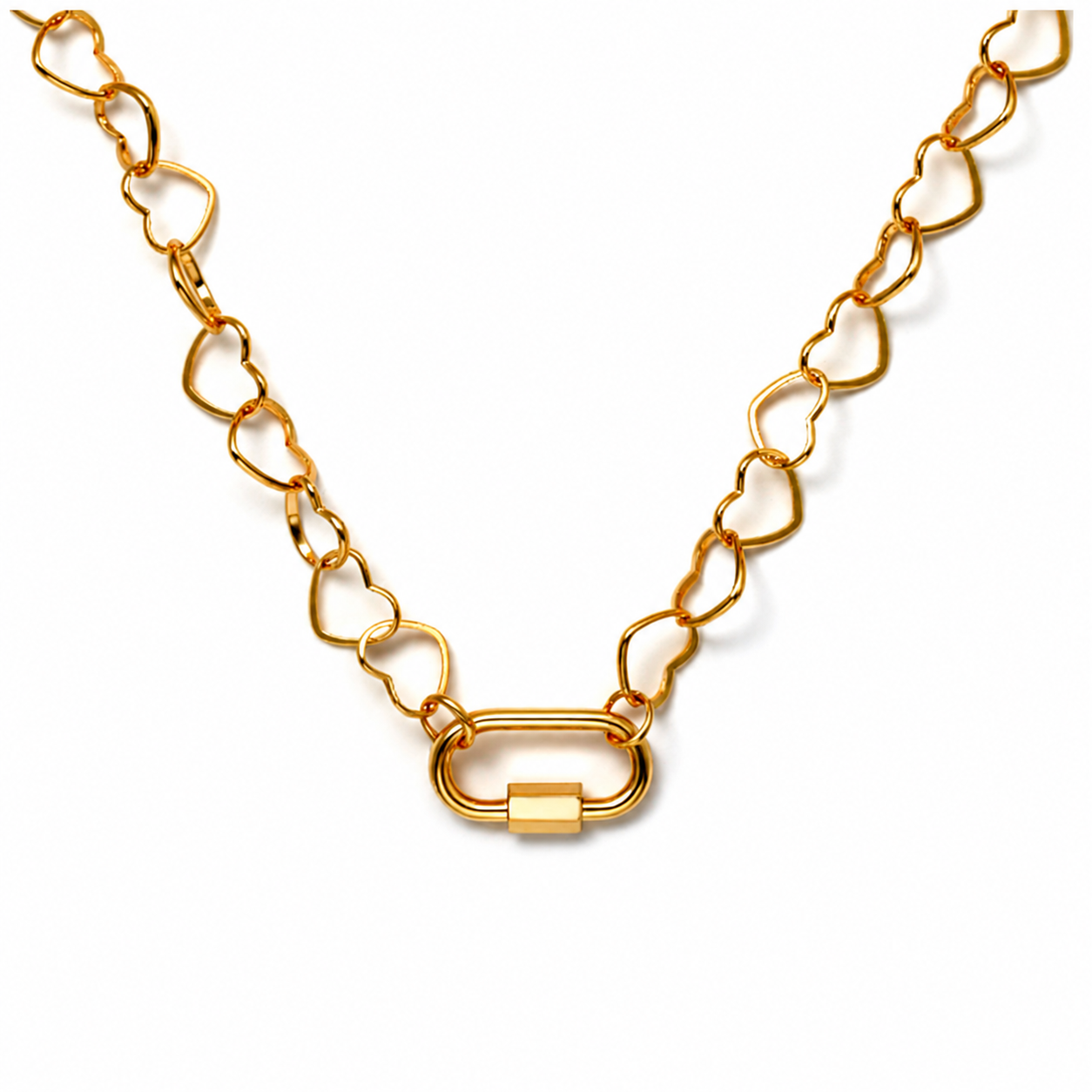 Carabiner Charm Necklace for Women Heart Chain Round Carabiner Holder Stainless Steel by Ginger Lyne - 20mm/Gold