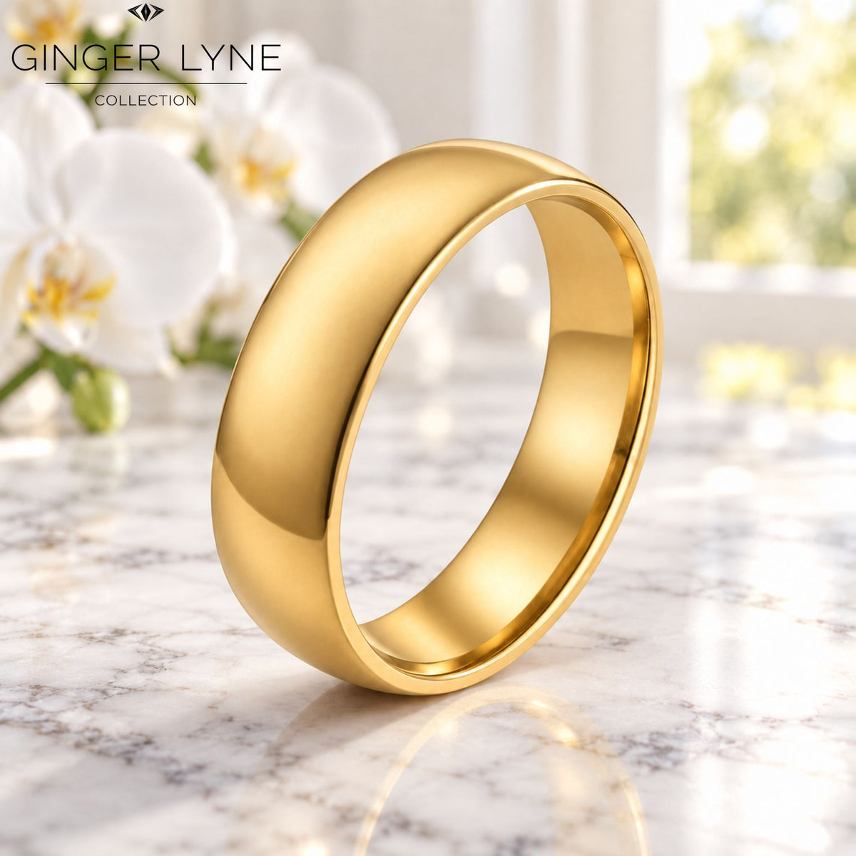 6mmStainlessSteelPlatedGoldWeddingBandRingforWomenorMenbyGingerLyneSize10.5_6mmGold-2
