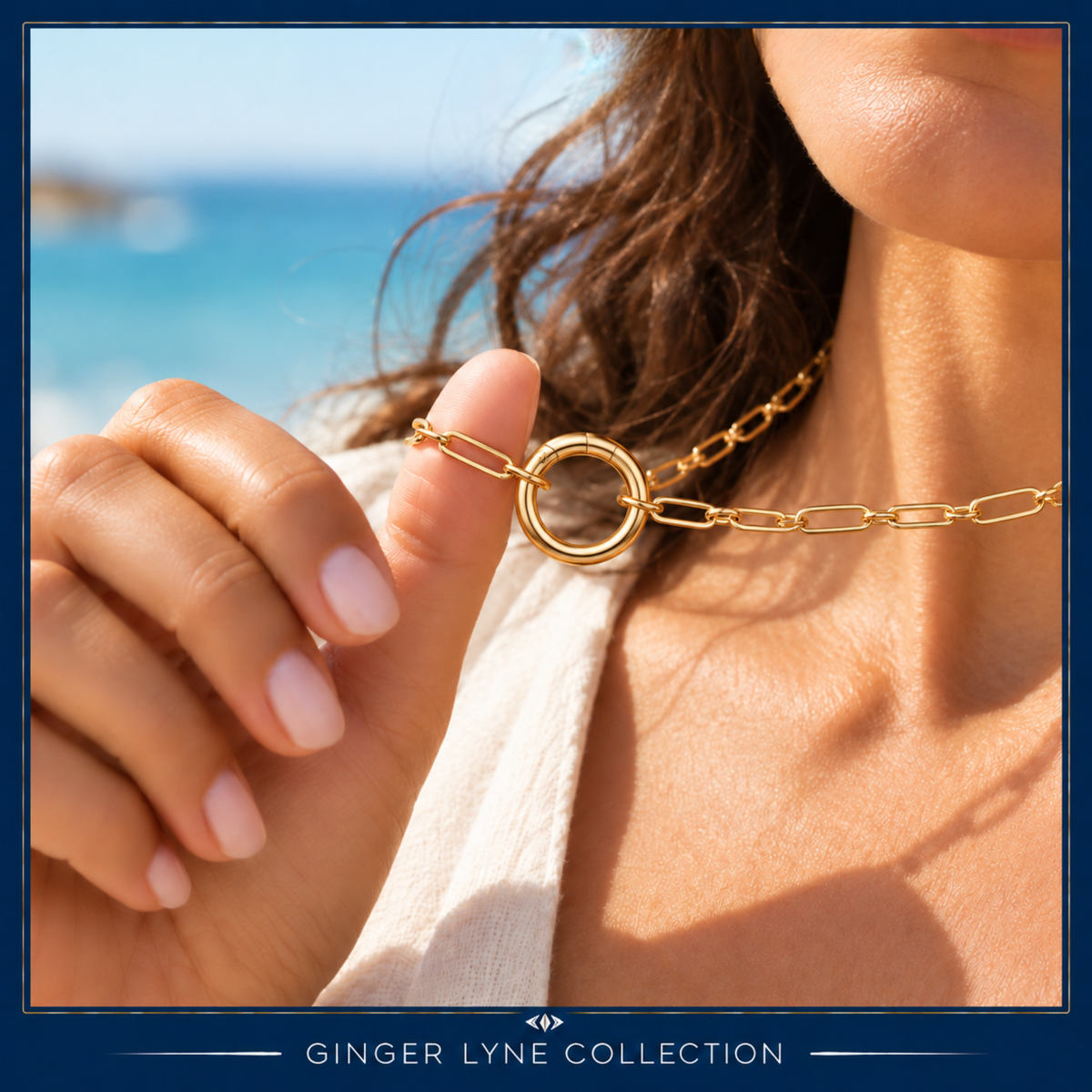 Carabiner Charm Necklace for Women Paperclip Chain Round Carabiner Holder Stainless Steel by Ginger Lyne - 20mm/Gold