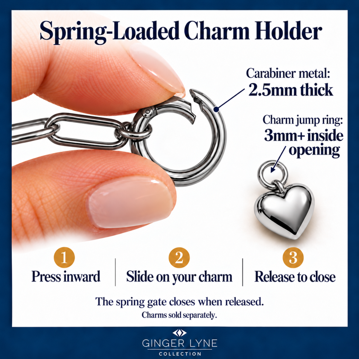 Carabiner Charm Necklace for Women Paperclip Chain Round Carabiner Holder Stainless Steel by Ginger Lyne - 12mm/Silver