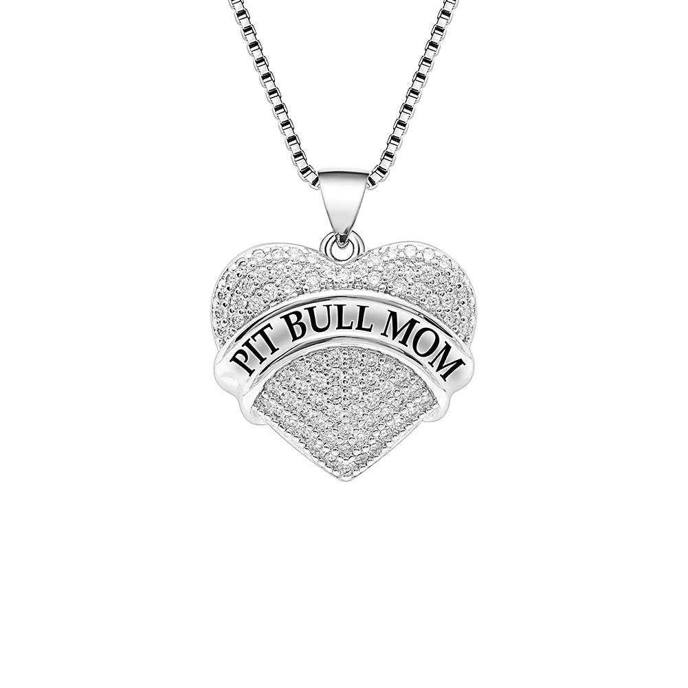 Pit Bull Mom Dog Heart Necklace or Earrings for Women Clear Cubic Zirconia by Ginger Lyne Collection - Necklace