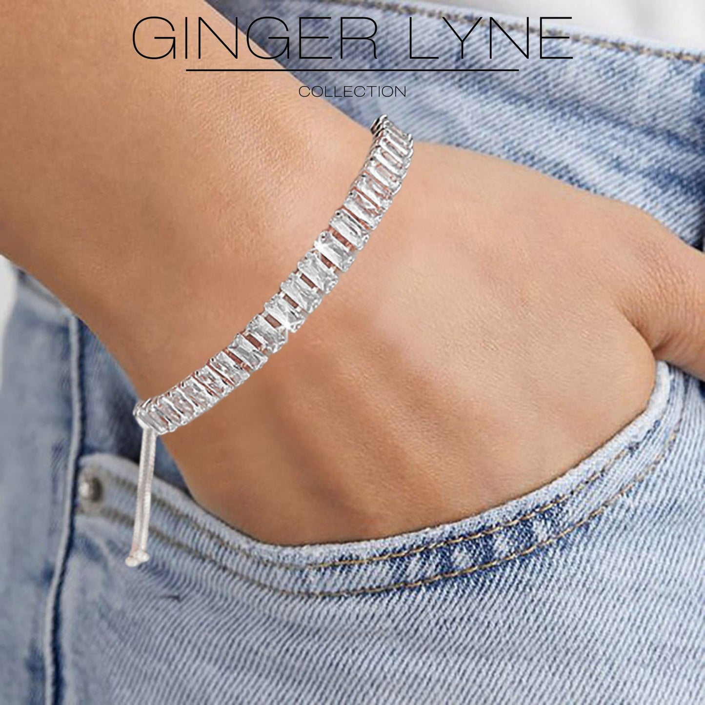 CZTennisBraceletforWomenAdjustableChainSlideBeadWhiteGoldPlatedGingerLyneCollection_Clear-4