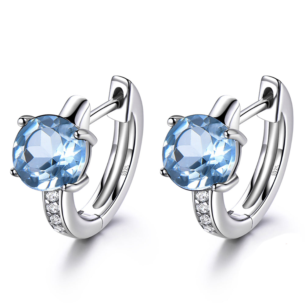 Huggie Style Hoop Earrings for Women Blue Topaz Sterling Silver Ginger Lyne Collection - Blue