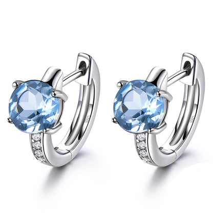 Huggie Style Hoop Earrings for Women Blue Topaz Sterling Silver Ginger Lyne Collection - Blue