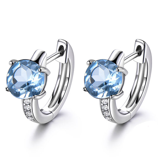 Huggie Style Hoop Earrings for Women Blue Topaz Sterling Silver Ginger Lyne Collection - Blue