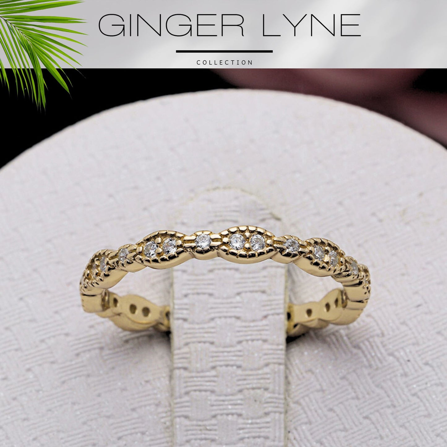 EternityWeddingBandforWomenCubicZirconiaSterlingSilverStackingRingsGingerLyneCollection_Scallop-Gold-5
