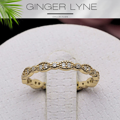 EternityWeddingBandforWomenCubicZirconiaSterlingSilverStackingRingsGingerLyneCollection_Scallop-Gold-5