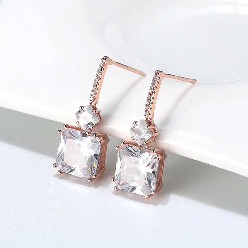 Drop Stud Earrings for Women Princess Cut Cz Sterling Silver Womens Ginger Lyne Collection - Rose Gold