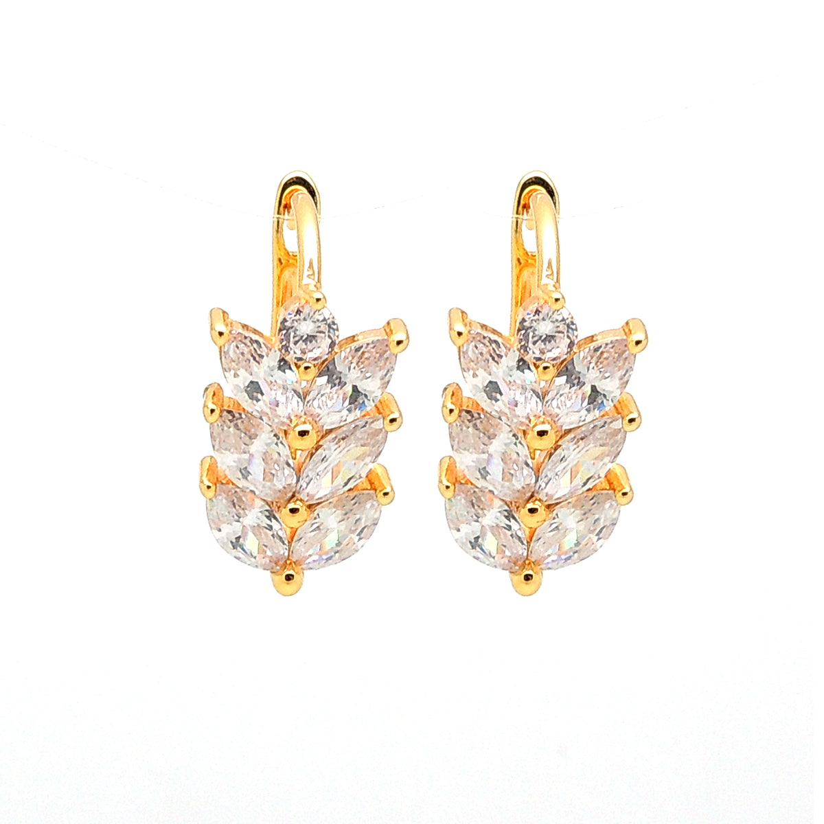 Leaf Shape Drop Earrings for Women Marquise Cz Gold Plated Ginger Lyne Collection - Silver