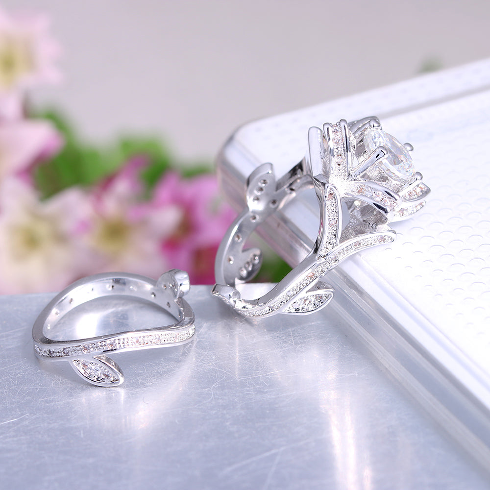 Josie Flower Bridal Set 2pcs Cz Engagement Ring Womens Ginger Lyne Collection Size10