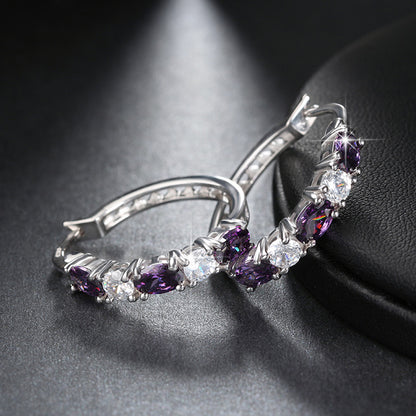 Hoop Earrings for Women Purple Cubic Zirconia White Gold Plated Ginger Lyne Collection - Silver