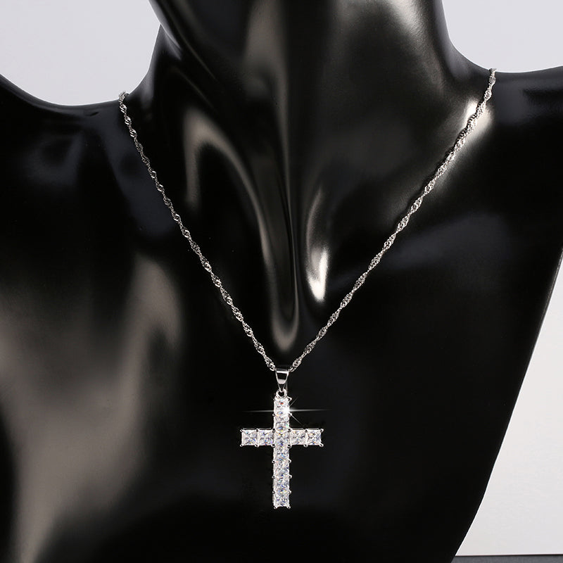 Religious Cross Pendant Necklace Princess Cut CZ Womens Ginger Lyne Collection