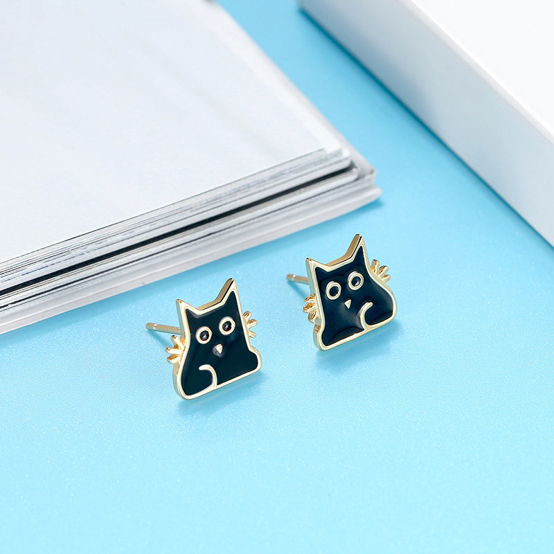 Black Cat Earrings for Women Gold Plated Sterling Silver Ginger Lyne Collection - Earrings Only