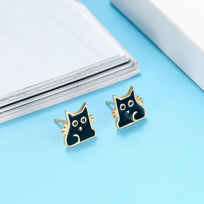Black Cat Earrings for Women Gold Plated Sterling Silver Ginger Lyne Collection - Earrings Only